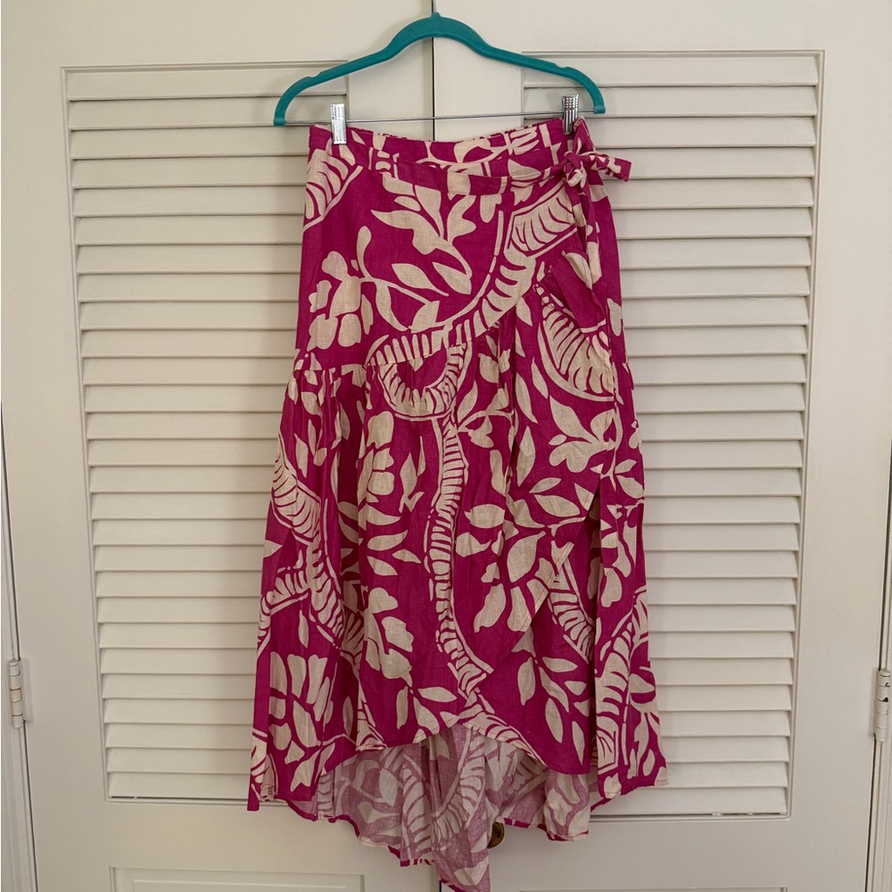 Christian Siriano Pink and Cream Floral High-Low Skirt